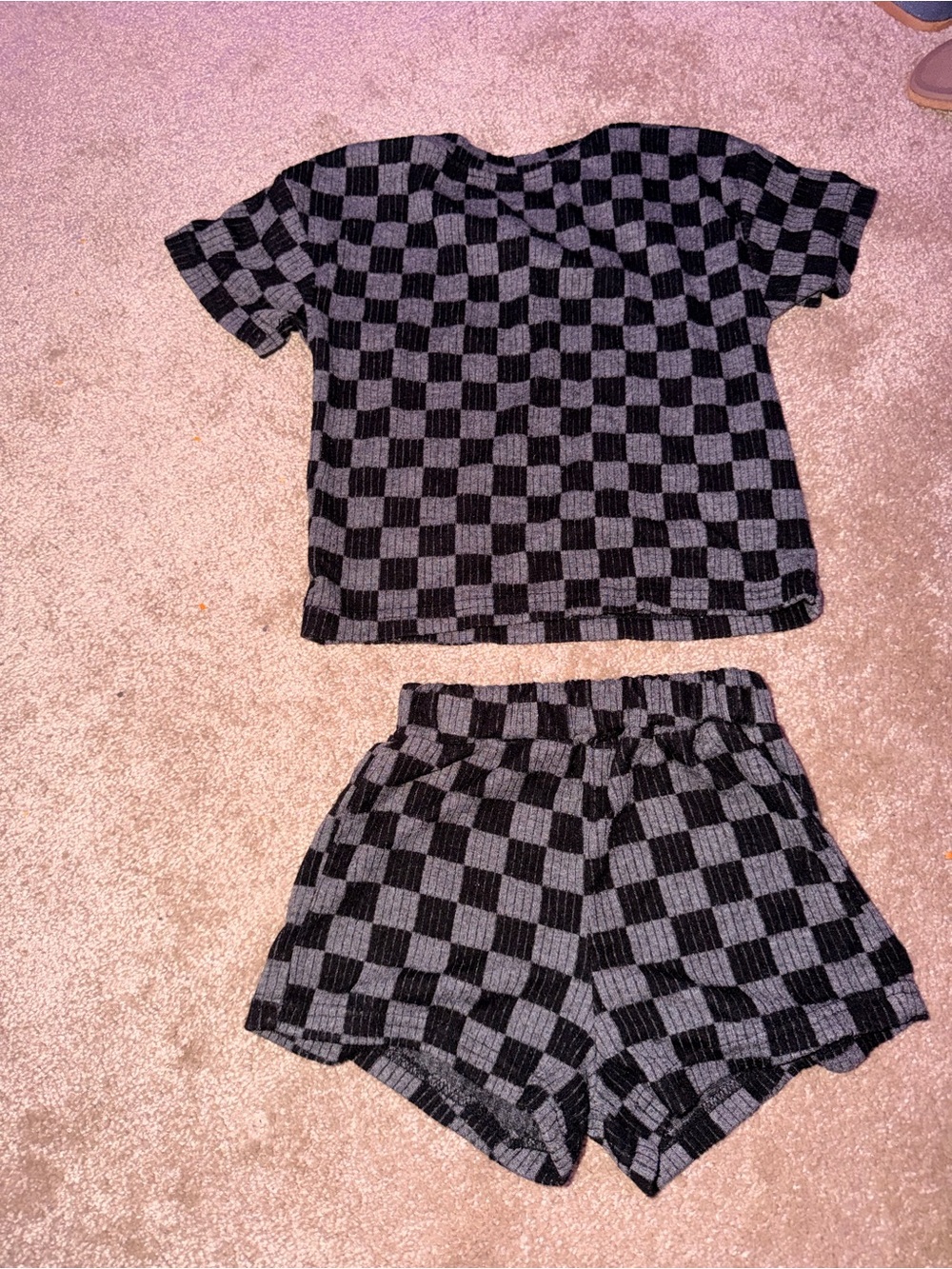 SHEIN Unisex Black & Gray Checkerboard Kids Matching Set